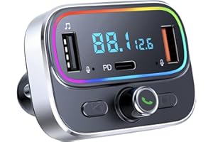 GUANDA TECHNOLOGIES CO., LTD. Bluetooth FM Transmitter for Car Wireless Radio Adapter Kit, Hands-Free Calling Dual Microphone, Fast Charging 18W & PD 20W for All Smartphones Audio Players, Supports TF/SD Card and USB Disk