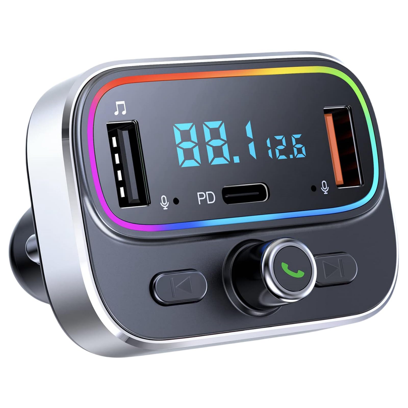 Bluetooth FM Transmitter for Car, Cigarette Lighter Bluetooth Car Adapter, Dual PD 20W USB Car Charger, Hands-Free Phone Kit Car Music Adapter, TF/SD Card Wireless Audio Radio Receiver for Smartphones