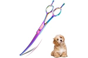 DRGSKL 7" Curved Dog Grooming Scissors with Safe Round Tip, Rainbow Pet Fur Scissors, Japanese Stainless Steel 440C, Sharp and Sturdy Grooming Shears for Novice and Professional Groomers