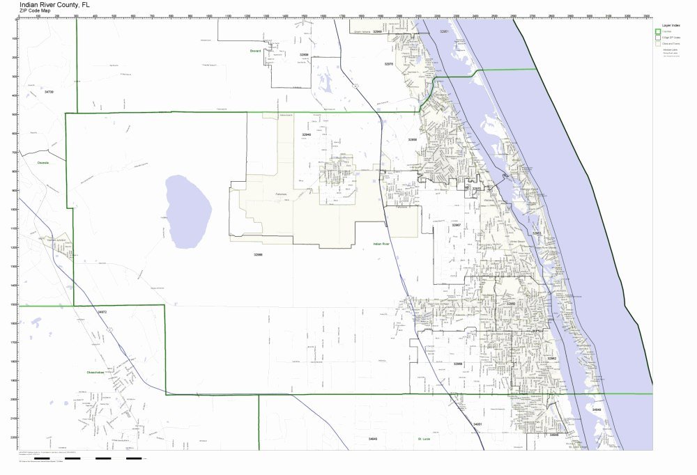 Indian River County Map Indian River County, Florida Fl Zip Code Map Not Laminated: Office Products  - Amazon