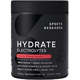 Sports Research&reg; Hydrate Electrolytes Cherry Pomegranate, 90 Servings | Sugar-Free &amp; Flavorful with 7 Essential Vitamins, 65 Trace Minerals, and Coconut Water for Whole Body Hydration