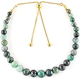 OdrillionGems Natural Emerald Gemstones Beaded Bolo Bracelet, 925 Sterling Silver, 14K Gold Plated Jewelry, May Birthstone, Adjustable Sliding Chain, Gift for Women, 10 inch