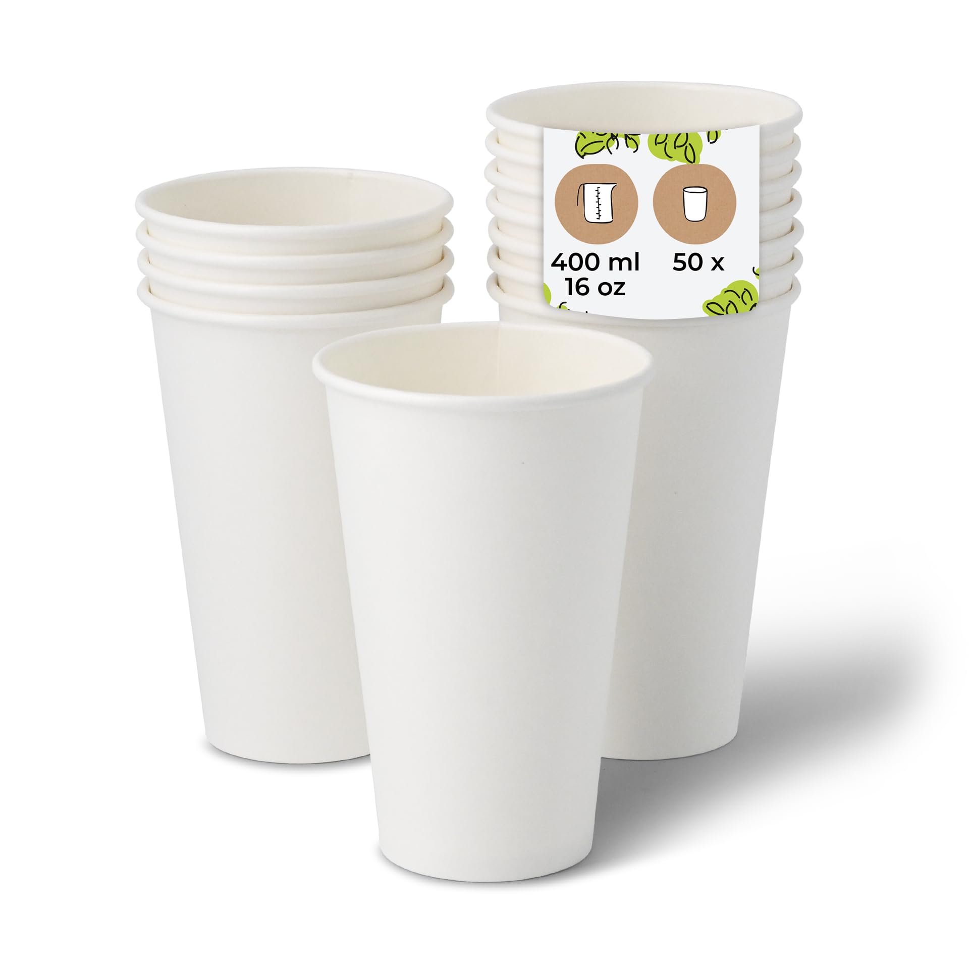 BIOZOYG 50x Disposable Coffee Cups 400 ml / 16 oz, Ø 90 mm White - Paper Cups for hot Drinks Plastic-Free - Coffee Cups Disposable