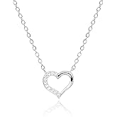 Dainty Open Heart Necklace for Women • 14K Gold Plated Cubic Zirconia Heart Pendant Choker Necklaces • Non Tarnish Cute Love Jewelry Gifts for Girls [HN-2H]