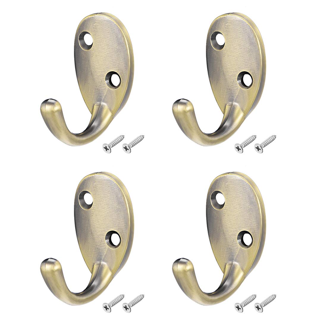 sourcing map 4 Pcs Wall Mounted Hook Robe Hooks Single Coat Hanger, Zinc Alloy, Bronze Tone