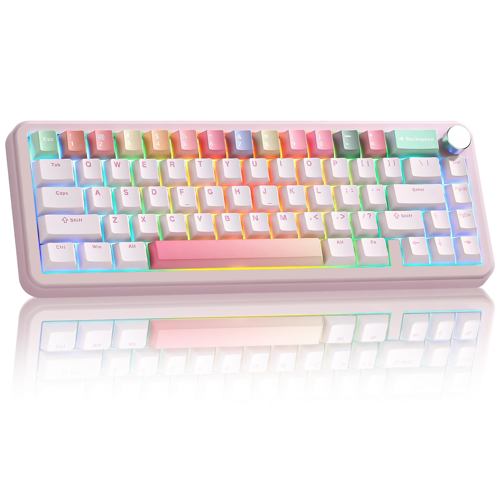 Photo 1 of YUNZII B68 Wireless Mechanical Keyboard,Tri-Mode BT5.0/2.4GHz/USB-C,Cute PBT Keycaps,Hot Swappable Creamy Typing Gasket Mounted,RGB Backlit NKRO for Win/Mac (Pink, Cocoa Cream V2 Switch)