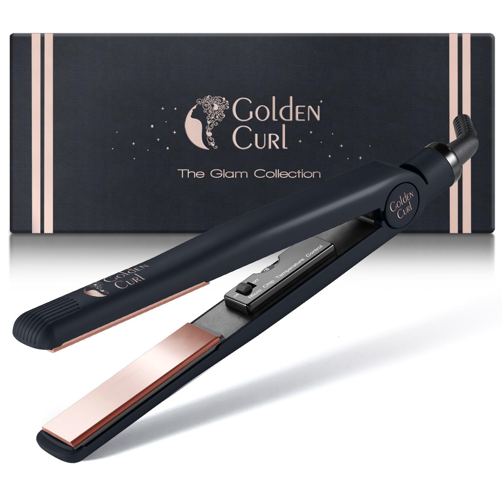 Golden Curl Hair Straightener Flat Iron Styler - 5 Year Peace of Mind - 2 in 1 Portable Hair Styling Tool with Coated Floating Plates for Straightening & Curling at Home or Travel (Rose Gold)