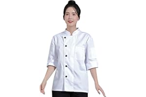 KHALAT Women's Chef Jacket 3/4 Sleeve Chef Coat Comfortable Single-Breasted Kitchen Chef Uniform