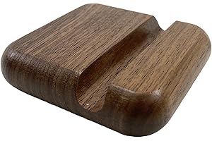 MOORCHOCO balck walnut wood phone stand round edge Cell Phone Stand for Desk-Portable Wood Phone Holder for Bed Compatible with iPhone 16 15 14 13 Pro Max 12 Smartphone Wooden Office Aesthetic Desk Accessories