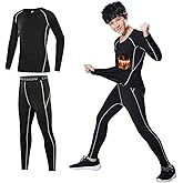 Tesuwel 2/3/4 Pcs Boys Girls Base Layer Athletic Compression Leggings and Shirts Thermal Underwear Set Running Pants Tights