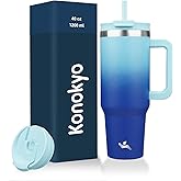 Konokyo 40 oz Tumbler with Handle and 2 Straws,2 in 1 Lid Insulated Water Bottle Stainless Steel Travel Coffee Mug,Sky