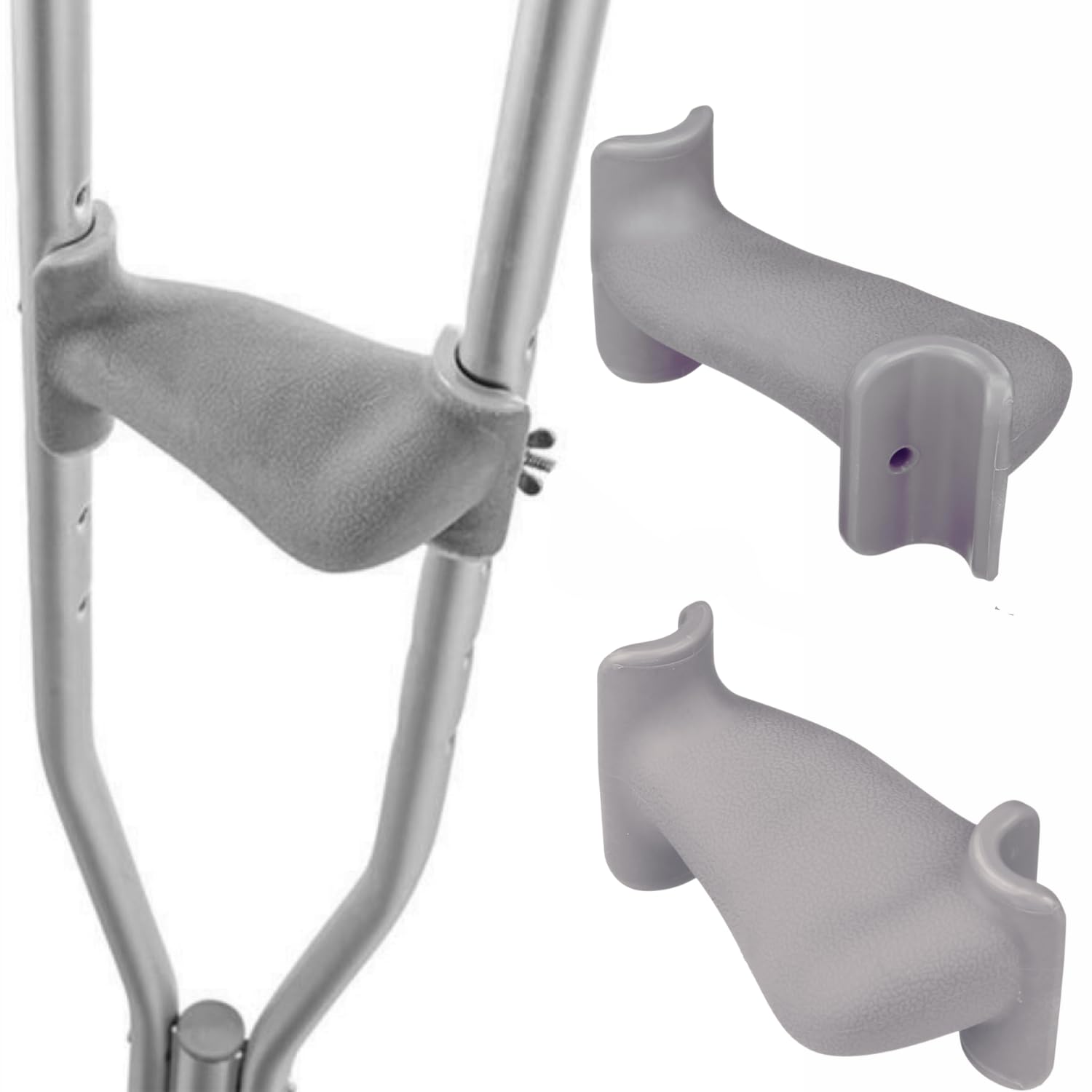 View 1 of ***FOR PARTS ONLY MISSING PIECES & DAMAGED **** Ergo Grip® Ergonomic Crutch Hand Grips – Comfortable Replacement Handles for Standard Underarm Crutches – Padded, Non-Slip Design Reduces Wrist Pressure – No Assembly Required (Grey, 1 Pair)