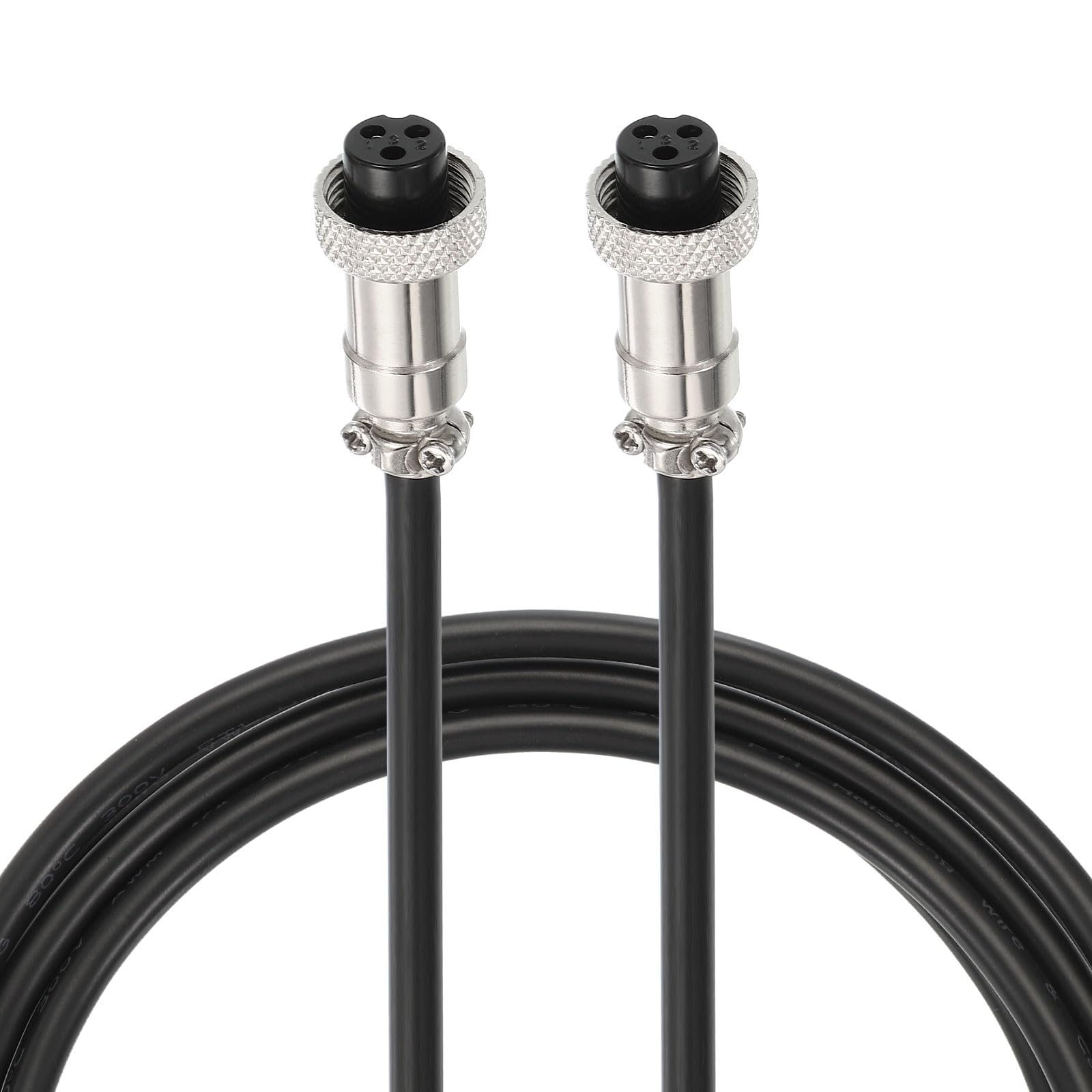PATIKIL GX12 3 Pin Aviation Sensor Cable 2M / 6.6 Ft, 2 Pcs Aviation Socket Electrical Cable Double Female Head Connector for Industrial Automation Control, Device Network, Black