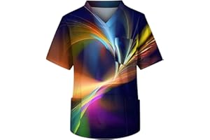 HUTJDHA Men's Fit Gradient Color Scrub Tops Plus Size V-Neck Short Sleeve Funny Medical Workwear with 3 Pocket S-5XL