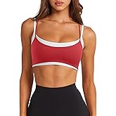 LASLULU Womens Double Layered Sports Bra Adjustable Spaghetti Straps Sexy Scoop Neck Wireless Padded Workout Yoga Crop Tops