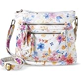 Multi-Pocket Crossbody Bag for Women, Floral Vegan Leather Designer Purse, Ladies Travel Handbag with Zipper Closure, Adjustable Shoulder Strap