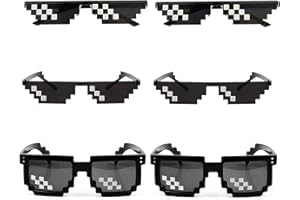 6 Pack Thug Life Sunglasses, Deal with It Glasses 8 Bit Pixel Mosaic Glass- Black