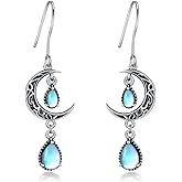 VONALA Moon Earrings for Women 925 Sterling Silver Celtic Moon Dangle Drop Earrings Emerald / Amethyst / Ruby / Sapphire/ Pink / Peridot / Aquamarine / Citrine / Black / Rainbow Topaz Dangling Earrings Celtic Jewelry Gifts for Women