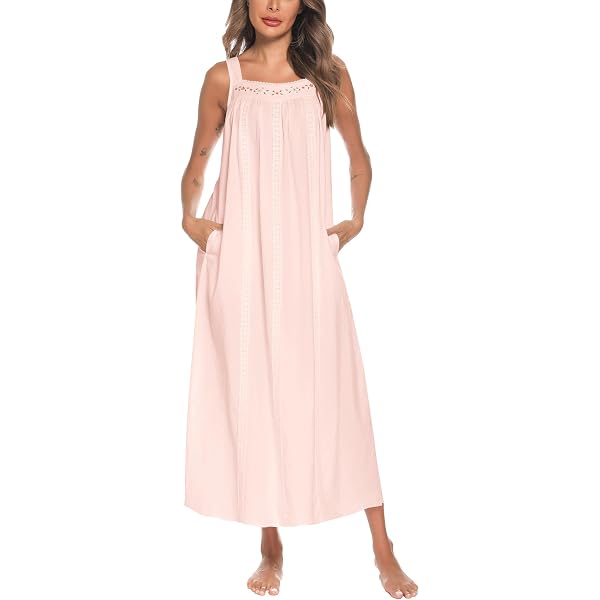 Bellamy Women's 100% Cotton Kaftan Nightgown – Half Sleeveless, Full Length, Super Soft Sleepwear