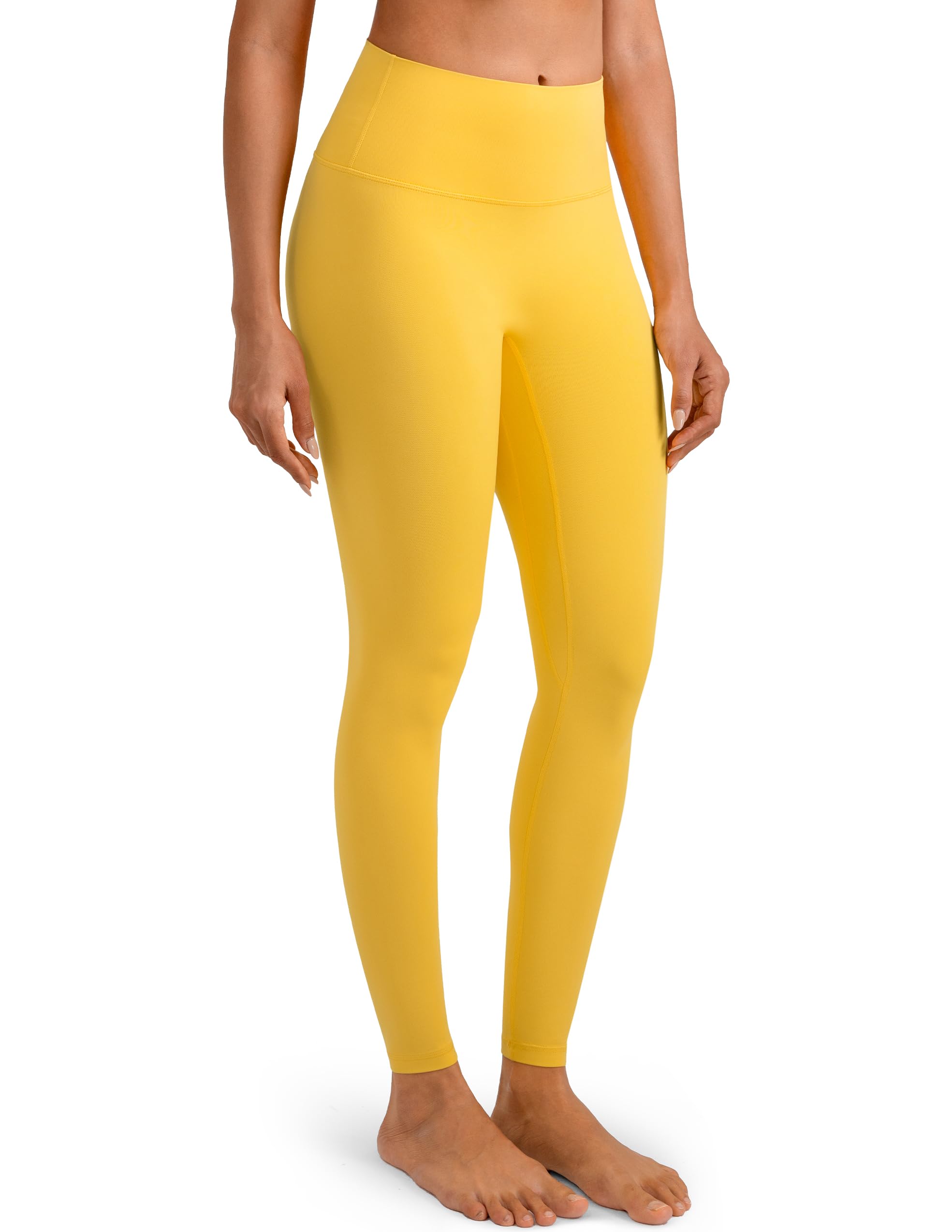 Colorfulkoala Dreamlux No Front Seam Leggings for Women 28" Inseam, High Waisted Buttery Soft Full Length Yoga Pants (S, Blazing Yellow) Image