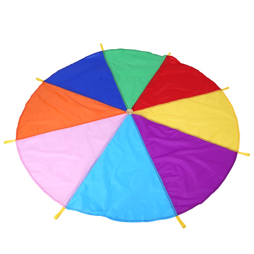 Fdit Rainbow Play Parachute for Kids 8 Handles 2m Diameter Play Parachute Rainbow Outdoor Teamwork Game Parachute