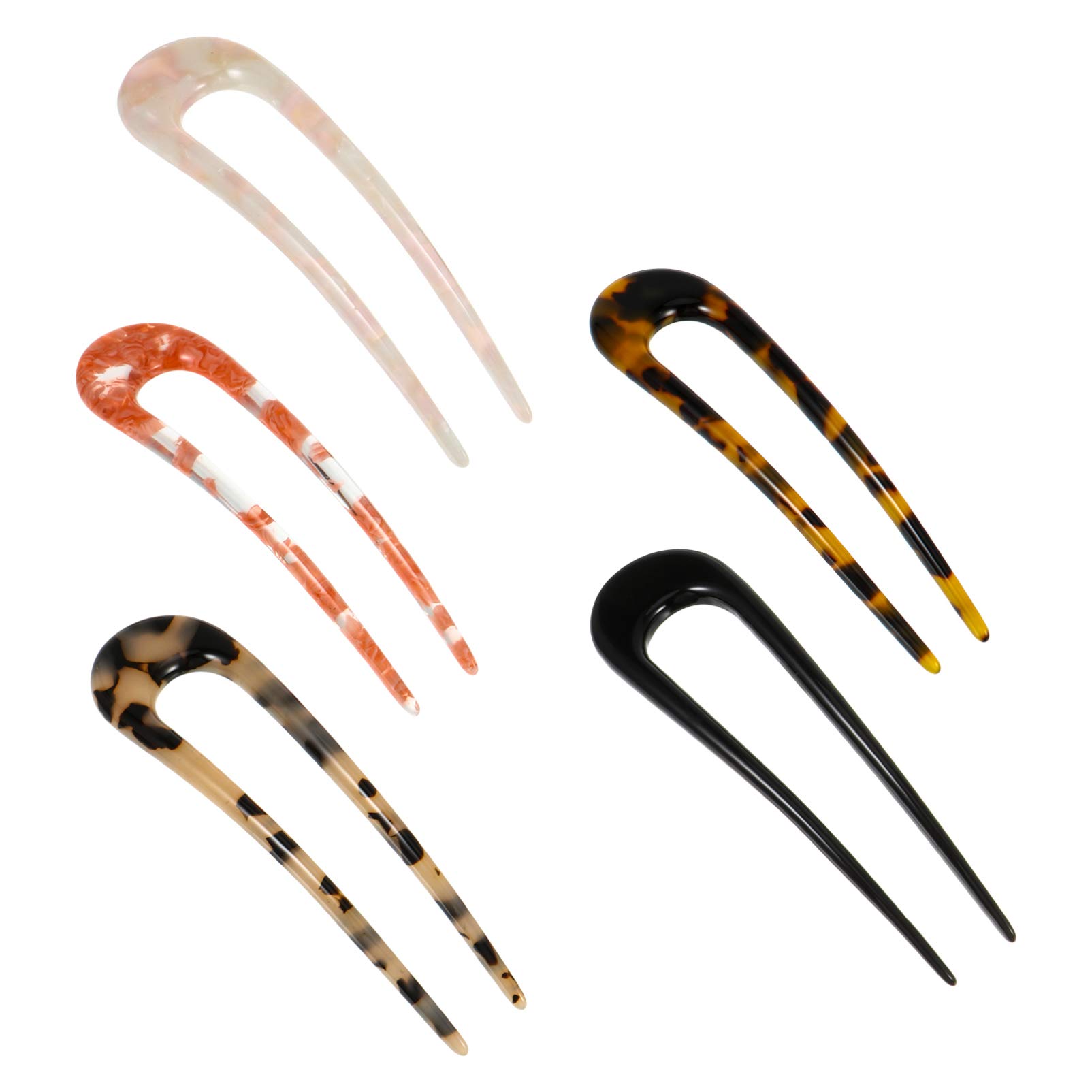 FRCOLOR 5pcs U- Shaped Hair Forks with 2 Prongs Hair Pin Fork Sticks French Style U Shape Hair Clips Celluloid Acetate Tortoise Shell Hair Pin Updo Chignon Pin for Women Girls