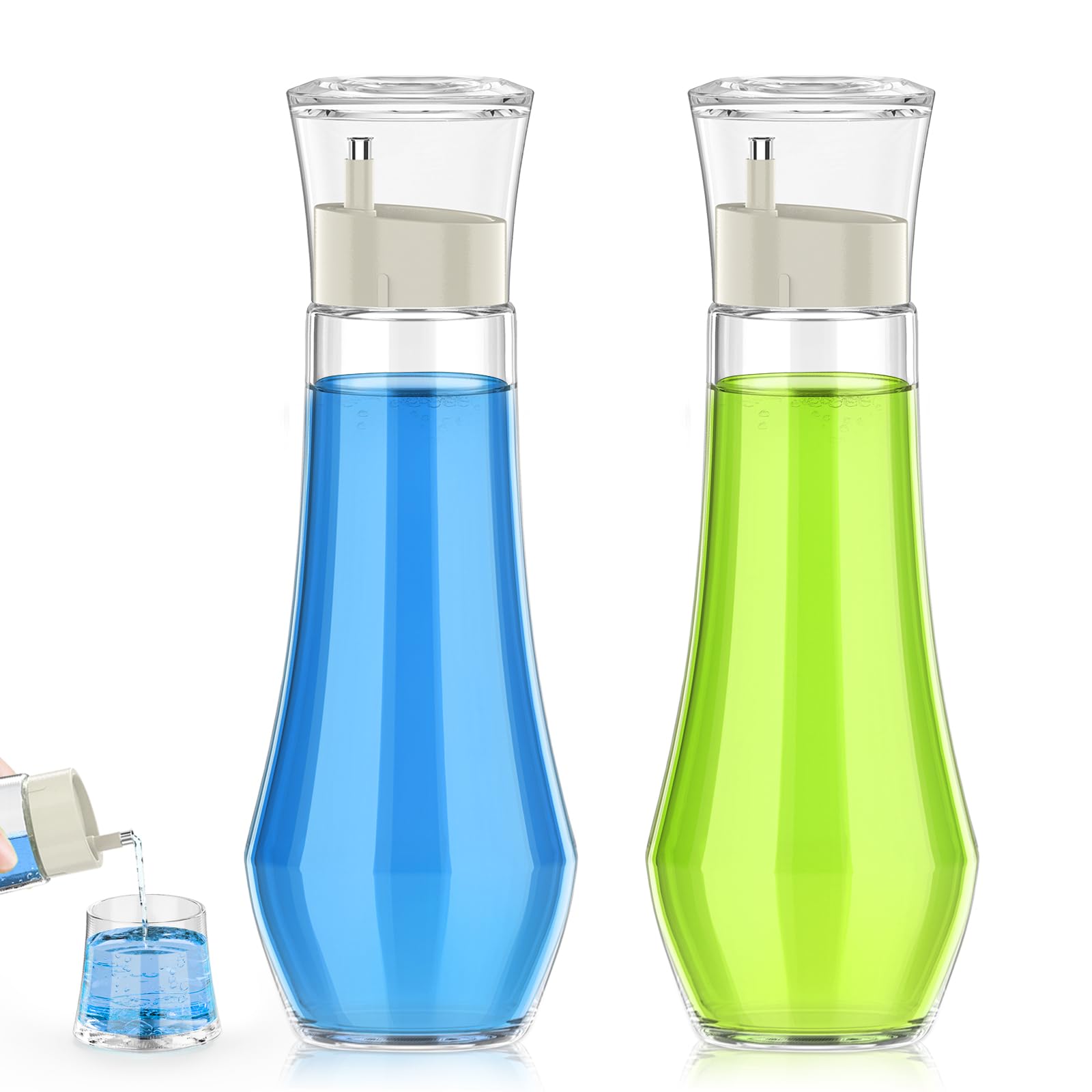 View 1 of ***PARTIAL SET, ONLY 1 - PRICE ADJUSTED*** BTIFU Glass Mouthwash Dispenser for Bathroom, 8.8oz Refillable Mouth Wash Container Bottle with Lid Cup, Small Clear Mouthwash Dispensers Decanter for Countertop, Set of 2