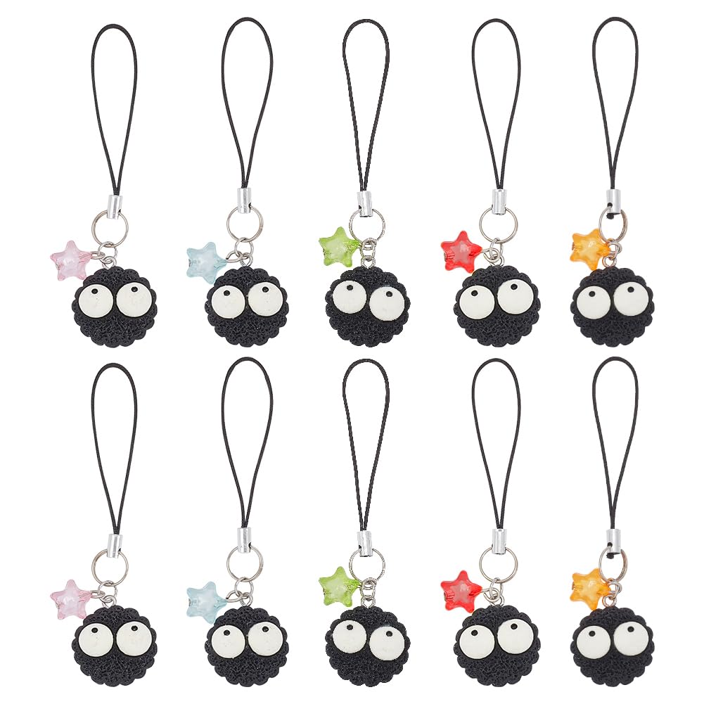 CRASPIRE 10Pcs Coal Ball Opaque Cell Phone Charms 5 Color Acrylic Star Cartoon Pendants Key Chain Car Hanging Wallet Pendants Gift Women Accessories Mobile Party Favour Decoration Accessories