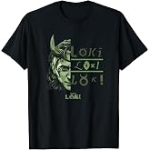 Marvel Loki Split Face Loki Logo Stack T-Shirt