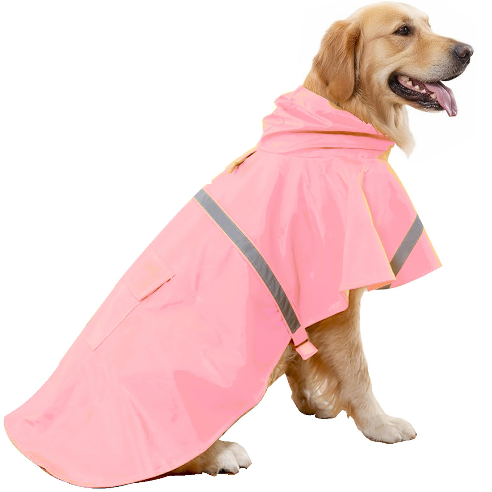 HAPEE Large Dog Raincoats with Reflective Strip Hood, Dog Rain Poncho