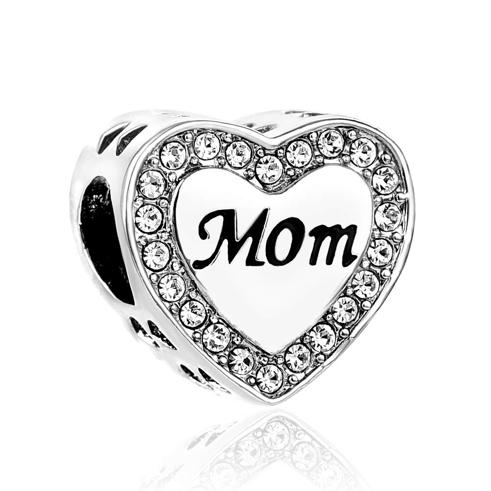 Love Heart Ruby Red Silver Mom Charm Compatible with Pandora Charms Bracelets Women Daughter Mothers Day Birthday Jewellery Gift Present