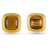 TONLUYAX Big Gold Chunky Stud Earrings Brown Square Tiger Eye Earrings Vintage Statement Earrings Jewelry