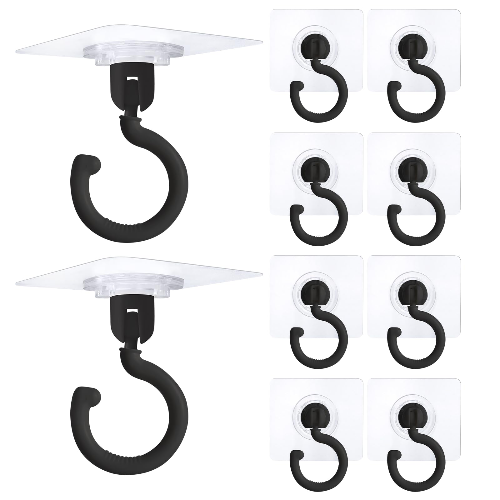 Photo 1 of 10 Clear Adhesive Ceiling Hooks - No Damage, Sticky Hooks for Walls & Ceiling, Outdoor Use (Black)