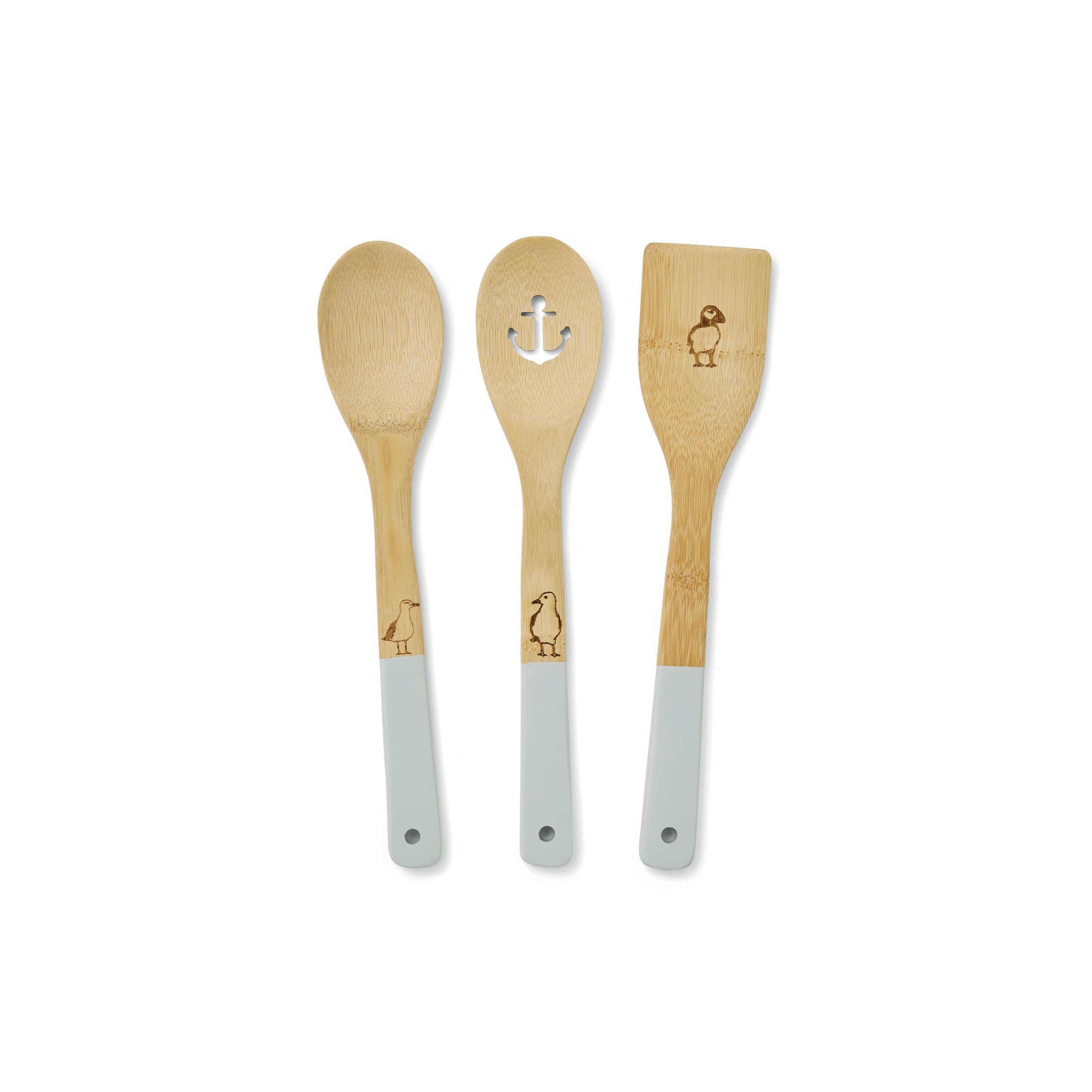 Cooksmart British Designed Bamboo Wooden Spoon Set | Wooden Cooking Spoons Set Made from Bamboo | Lovely Designed Wooden Cooking Utensils Set for Everyday Cooking - Coastal Birds