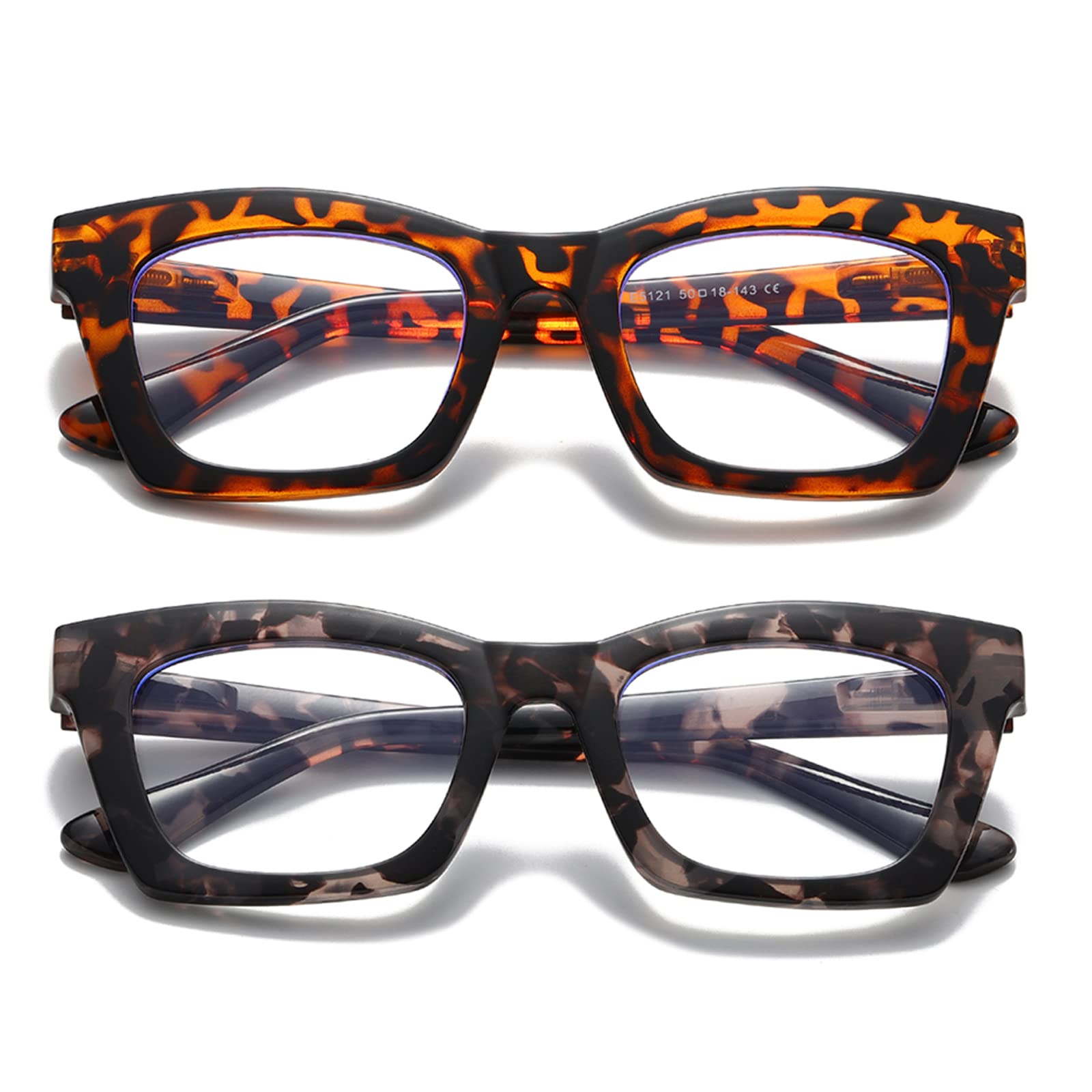 Hubeye Reading Glasses for Women Oprah Style Blue Light Blocking Oversized Square Spring Hinge Computer Readers (Leopard Print+Dark Gray, 0.00) — image 1