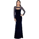 Betsy & Adam Womens Long Stretch Velvet Illusion Shrug Beaded Sleeve GownSpecial Occasion Dress