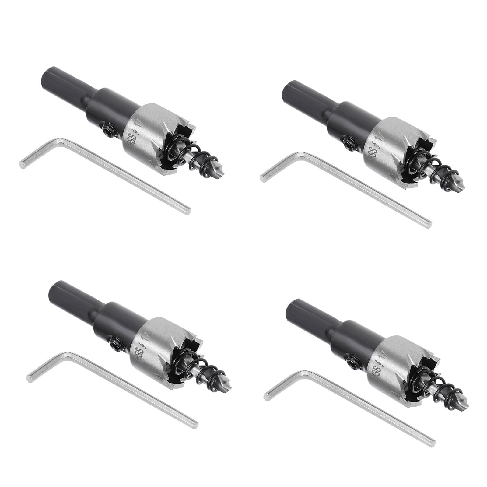 Kozelo 4pcs Hole Saws - [17mm] HSS (High Speed Steel) 4341 Drill Bits Hole Cutters for Stainless Steel Aluminum Metal Wood Plastic Use, Triangular Shank