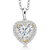 Gem Stone King 2.00 Cttw White Moissanite and White Lab Grown Diamond Pendant Necklace For Women | 925 Sterling Silver and 10K Yellow Gold | Heart Shape 8MM | With 18 Inch Chain