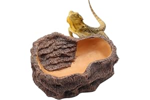 APlayfulBee Reptile Water Bowl, Large Resin Rock Worm Feeder Dish Food Feeder Bowl, Amphibian Feeding Bowl Decor for Lizards, Chameleon, Leopard Gecko, Frog, Bearded Dragons, Snake (Stump Design, M)