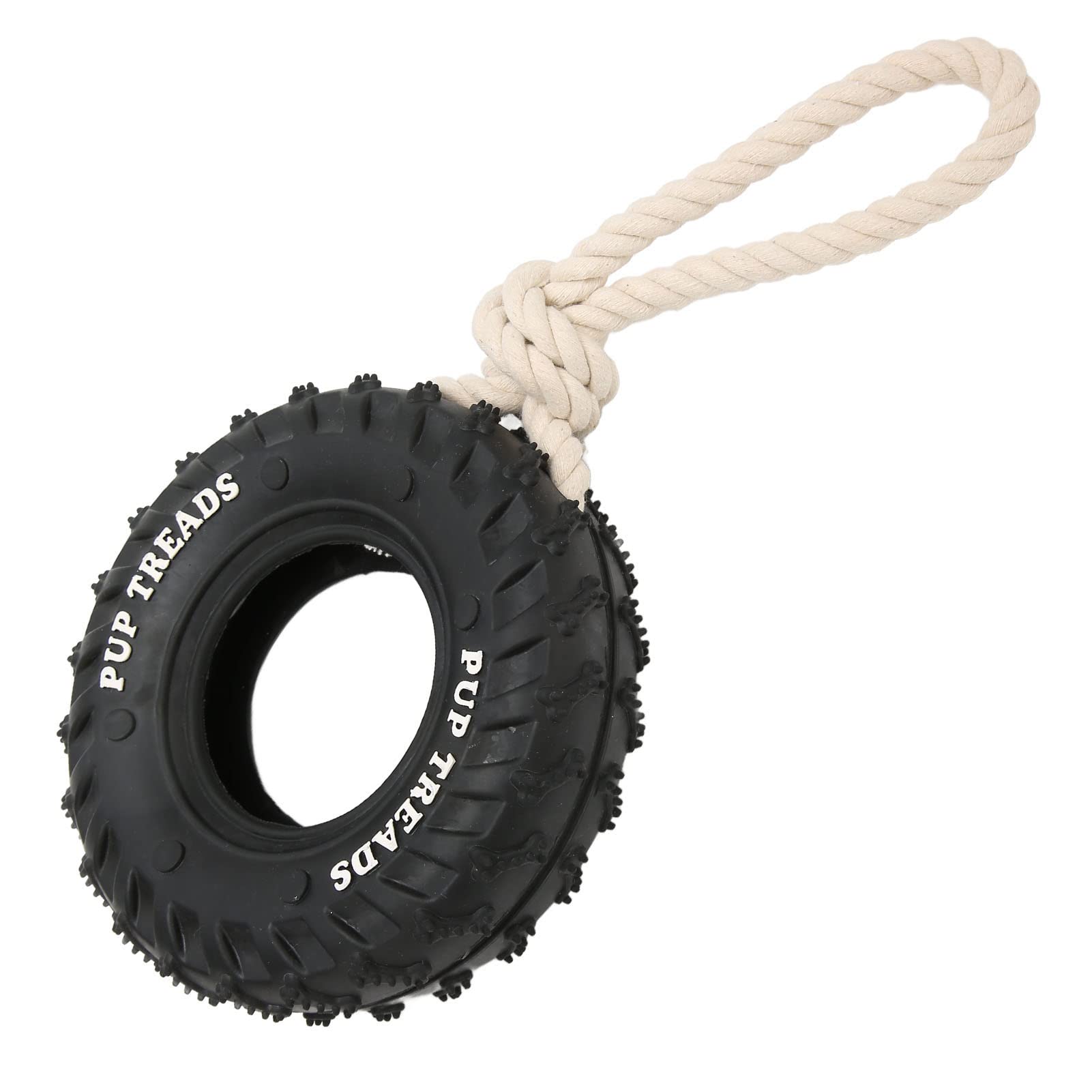 Dog Tire Chew Toy, 15cm Diameter Rubber Interactive & Treat-Dispensing Rope Dog Tug Toy with Hanging Rope Pet Toy for Medium to Large Dogs