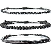 Handmade Natural Stone Beaded Healing Bracelet Gift for Men Adjustable Rope String Bracelet