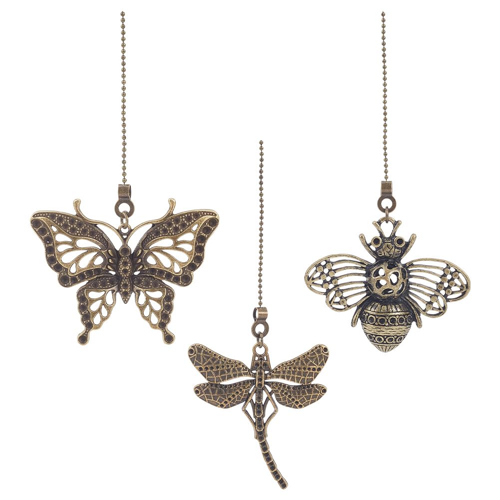 DELORIGIN 6pcs Insect Ceiling Fan Pull Chain 15 Inch Antique Fan Pull Chain Pendant Extension with Dragonfly Butterfly Bee Charm Chains Extension Ornament with Connector for Ceiling Light Fan Lamp