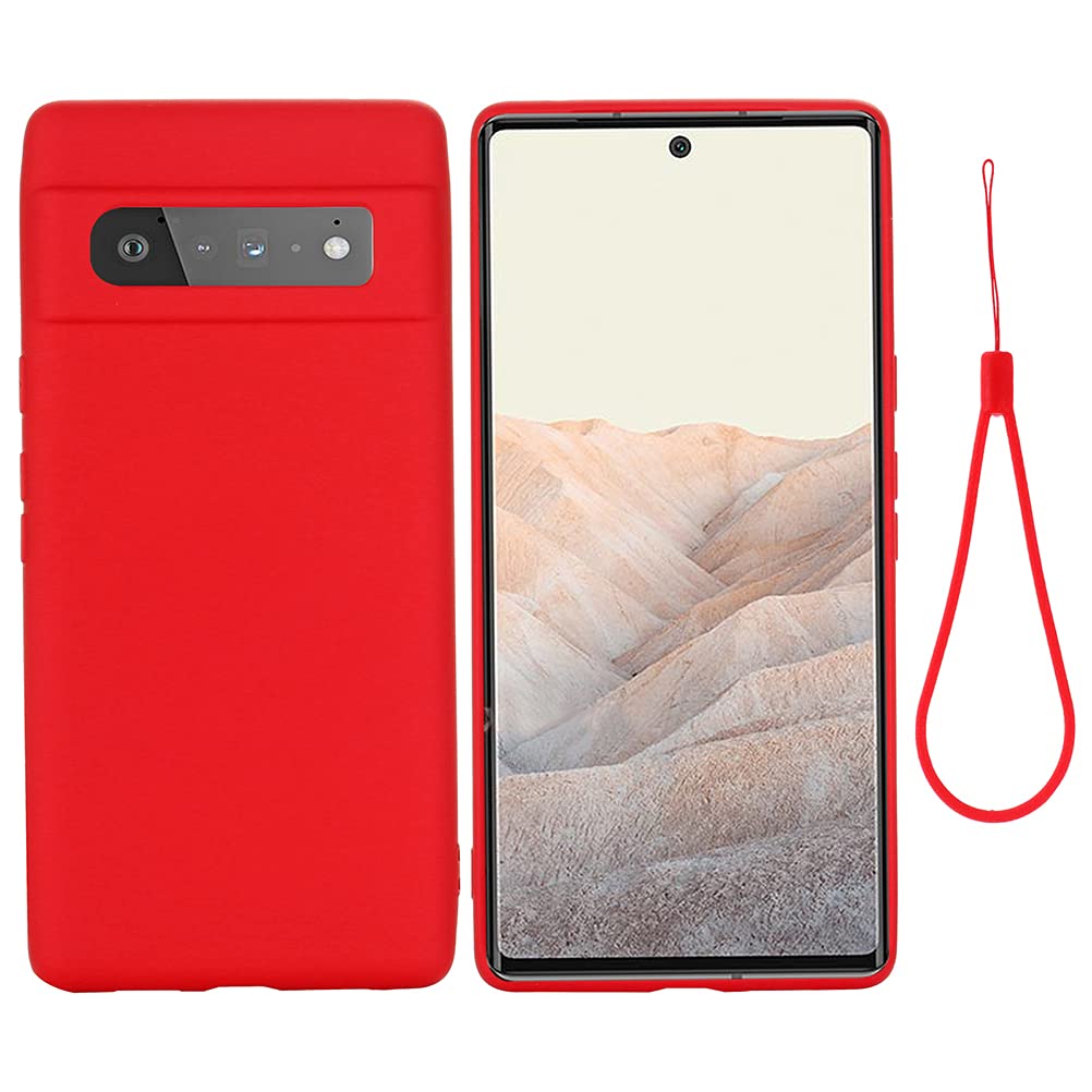 Mikikit Red Silicone Case for 6 Pro, Cute Rubber Gel Phone Cover Girl Bumper Women Anti-dirty Case Hand strap Matte Microfiber Waterproof Shockproof Protector Case for 6 Pro