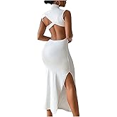 GORGLITTER Women's Backless Maxi Dress Evening Gowns Formal Elegant Classy Cocktail Club Open Back Going Out Sun Dress