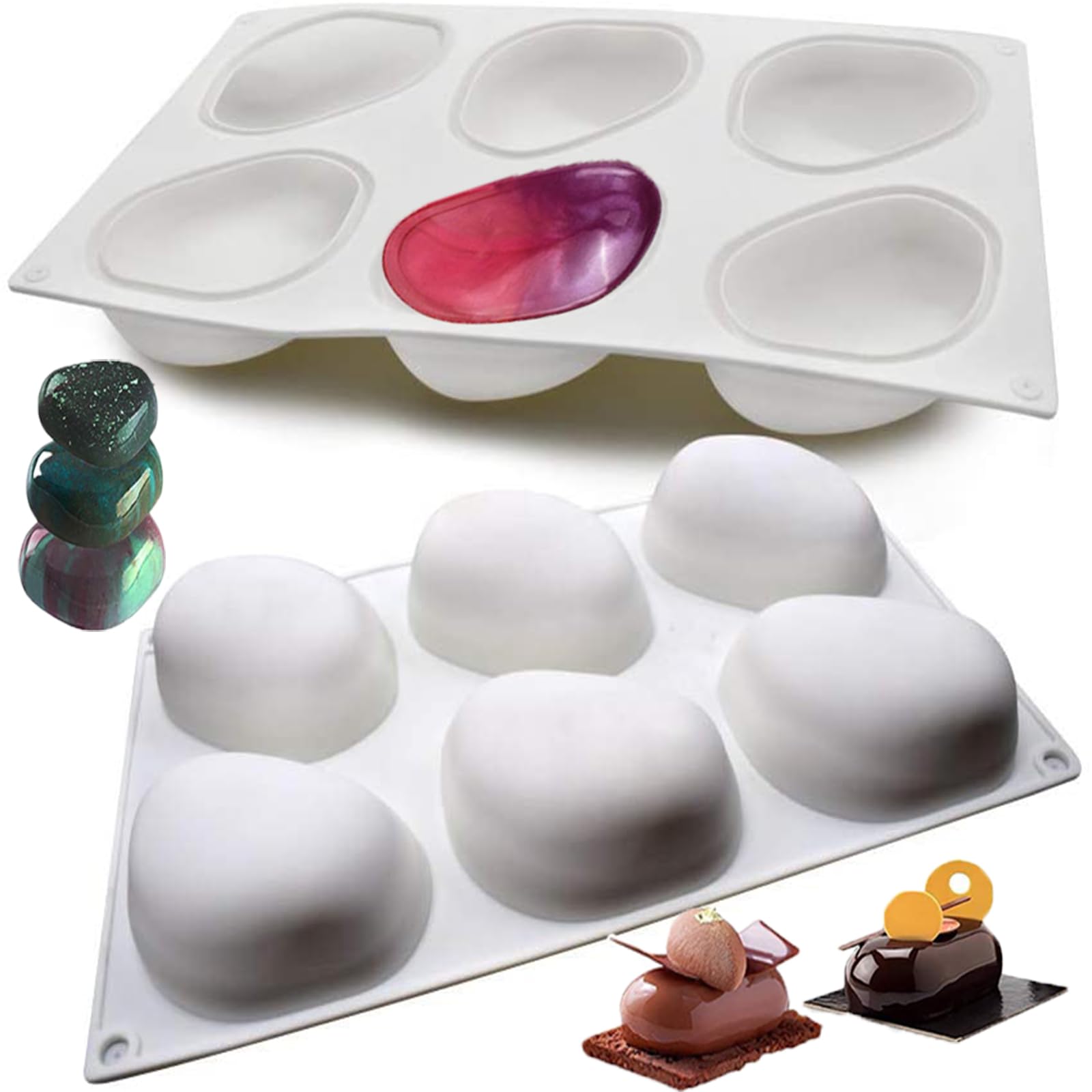 JasCherry 6 Cavity Silicone molds Cake Mould, 3D Stone Shaped Non-Stick Cake Silicone Baking Moulds, Soap Mould, Muffin Tray, Ideal for Cake Candy Chocolate Moulds Cupcake Jelly Soap