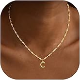 Fglqfam Initial Necklace for Women, Dainty 14K Gold Plated A–Z Letter Pendant, Water Wave Chain Name Necklace, Trendy Jewelry Valentines Day Gift for Her