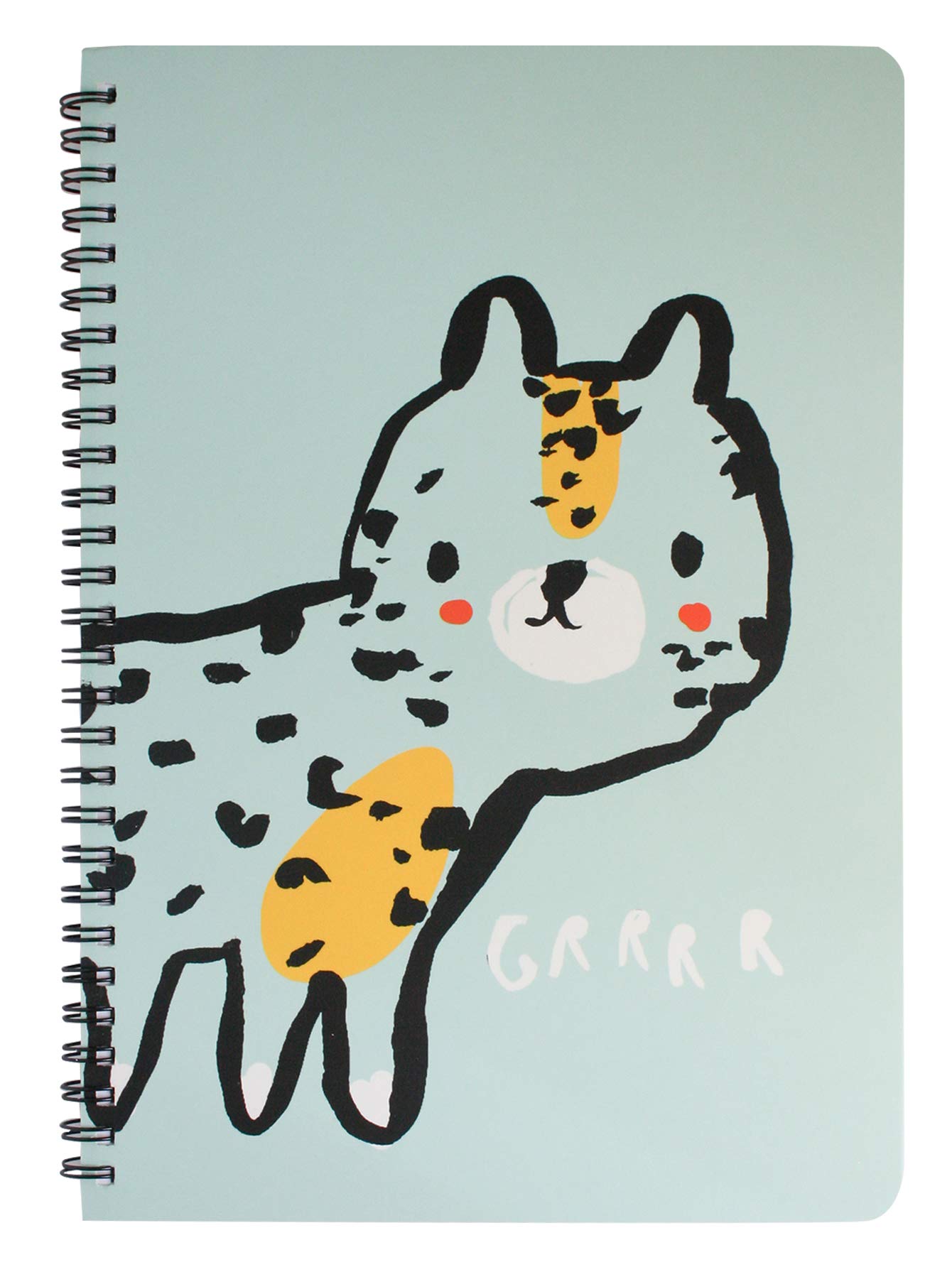 Emartbuy Cartoon Animal Hard Cover Spiral Exercise Book Diary Notebook Notepad Writing Journal Ruled B5 Size 80 Sheets (160 Pages) - Tiger, Sea Green