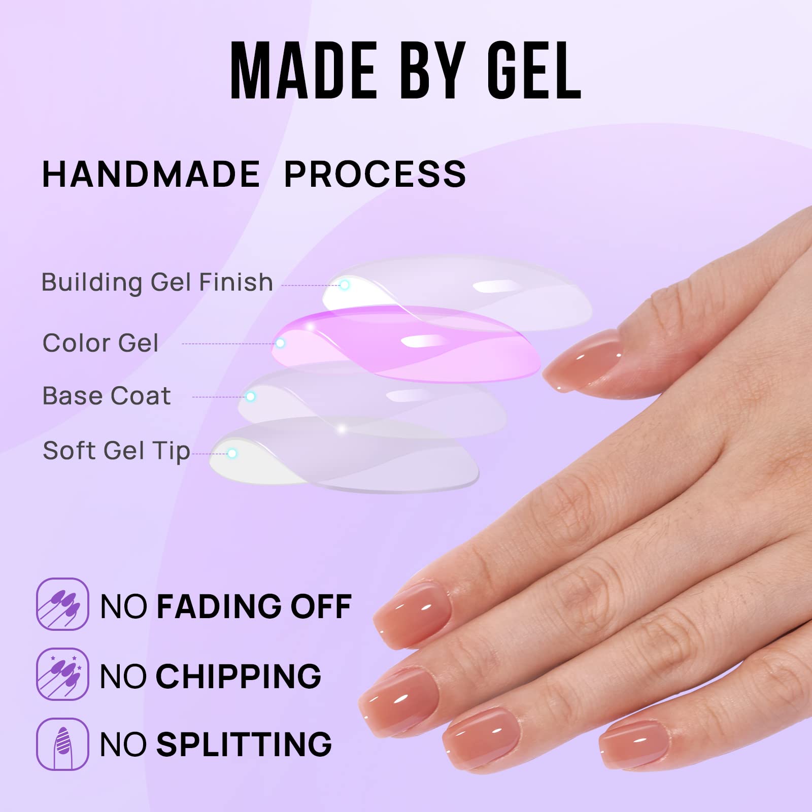 BTArtbox Press On Nails Short - Glue on Nails Square, Soft Gel Light Weight Fake Nails with Glue, Reusable Semi-Transparent Stick On Nails in 15 Sizes, Hot Cocoa - Image 4