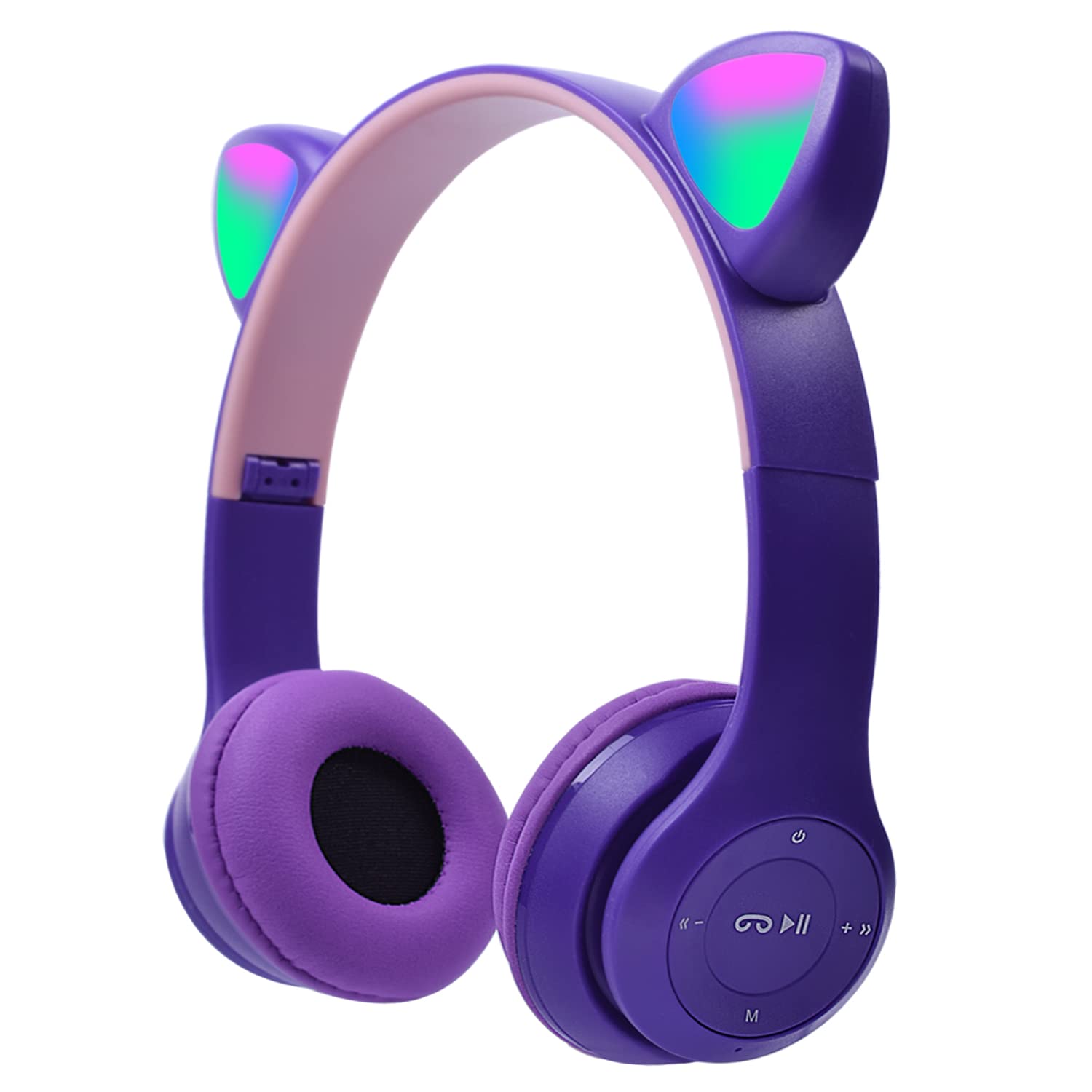 arVin Wireless Kids Headphones, Bluetooth Kids Headset with 85/94 dB Volume Limiter, Wired Children Earphones with Microphone/LED Cat Ear light for Learning/Travelling/Games(Purple)
