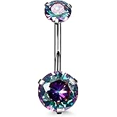 REVOLIA 14G G23 Solid Titanium Belly Button Rings for Women Round CZ Hypoallergenic Belly Rings for Sensitive Skin Belly Rings Barbell Navel Rings Belly Piercing Jewelry 6-16MM